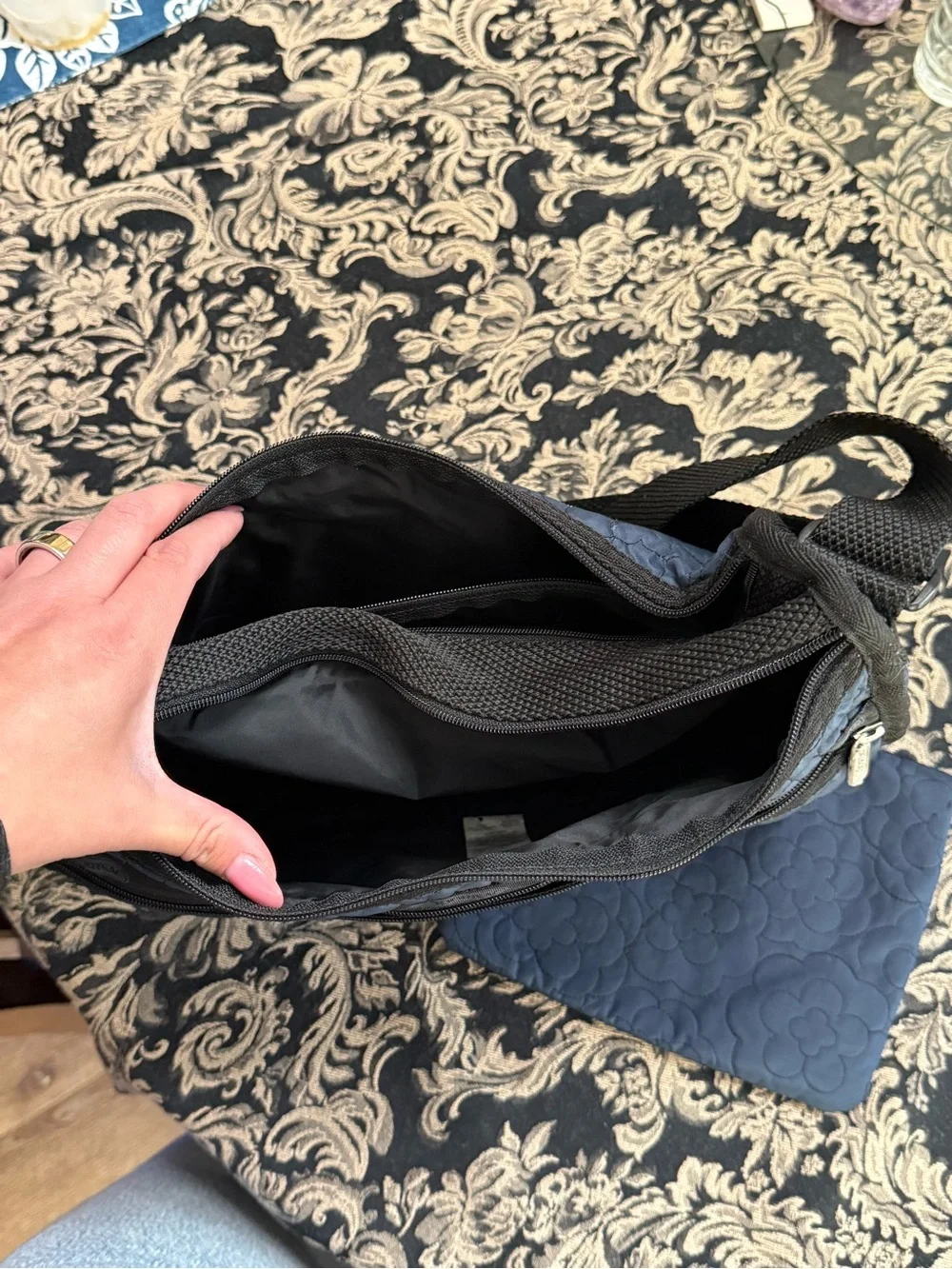 Lesportsac Navy Quilted Crossbody Messenger with Matching Pouch